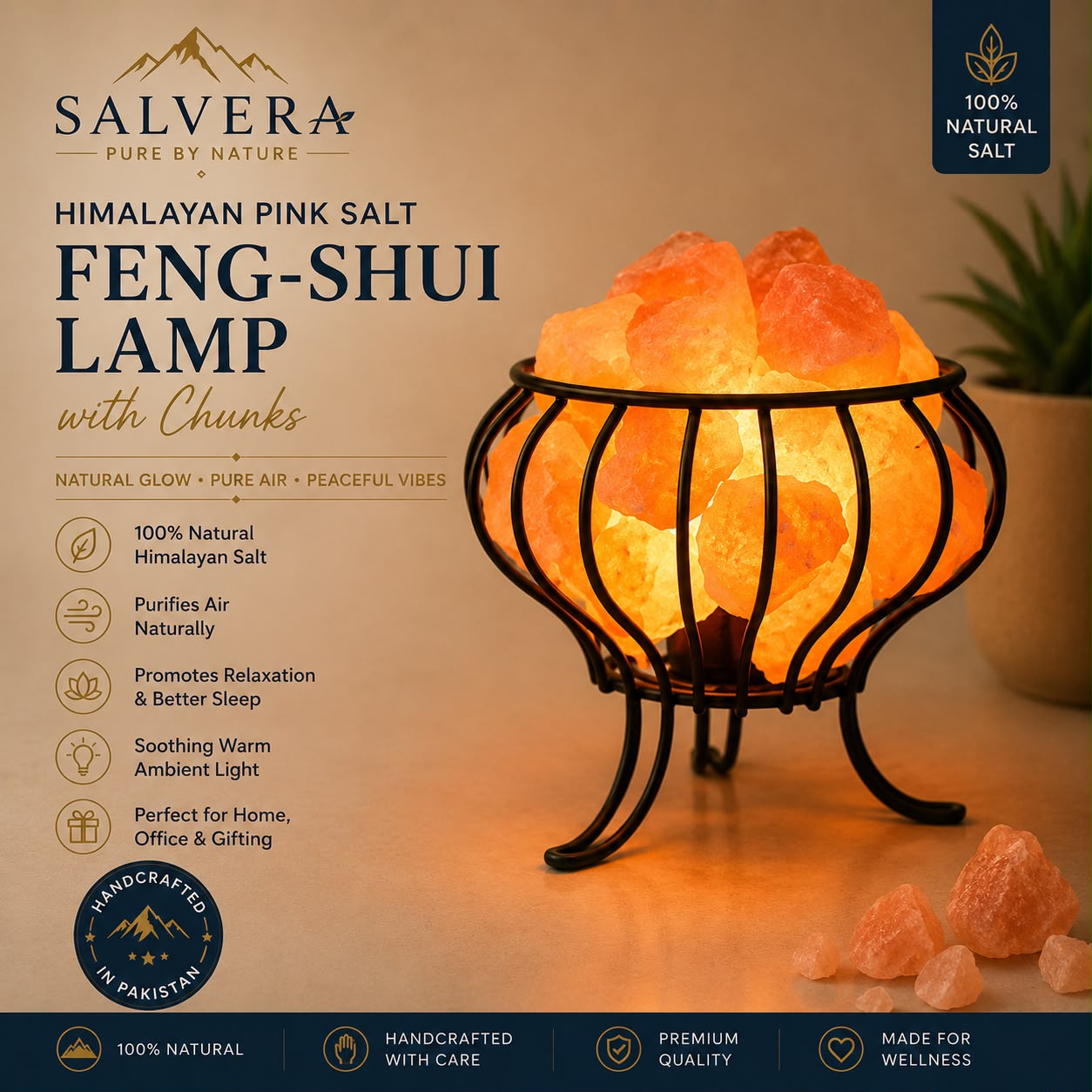 Pink Salt Feng Shui Lamp with Chunks