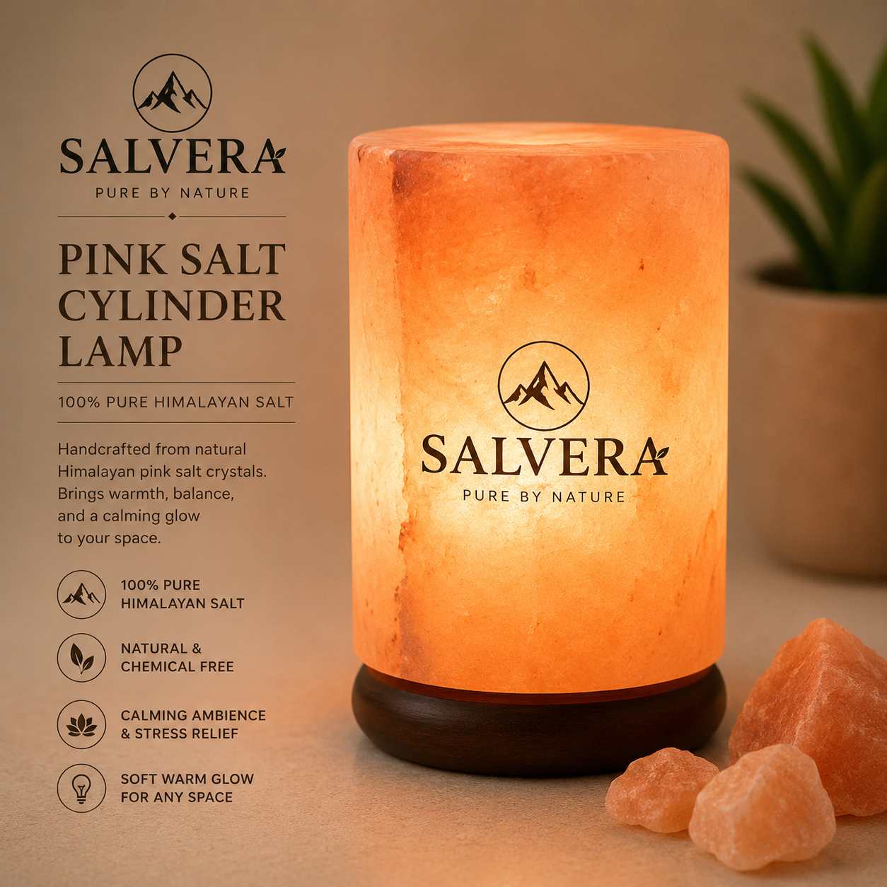 Pink Salt Cylinder Lamp